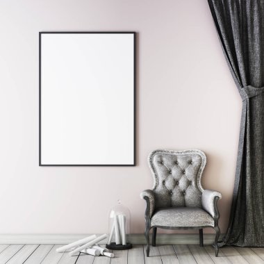 Oturma odası iç duvar alay kadar beyaz arka plan, 3d render, 3d çizim