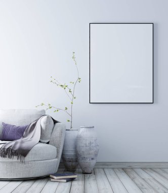 Pastel İskandinav minimalist iç arka plan ile 3d render afiş kadar alay,