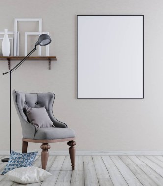 Klasik vintage iç arka plan, 3d render, 3d çizim posterdeki kadar alay