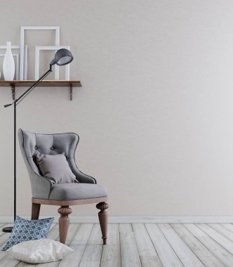 Mockuo Klasik vintage iç arka plan, 3d render, 3d çizim için boş duvar