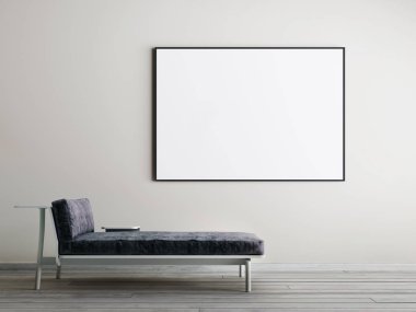 Poster çerçevesi iç duvar arka koltukta lounge ile alay. 3D render 
