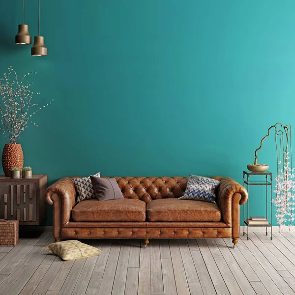 Interieur Klassieke Stijl Met Zachte Sofa Lampen Met Decor Muur — Stockfoto