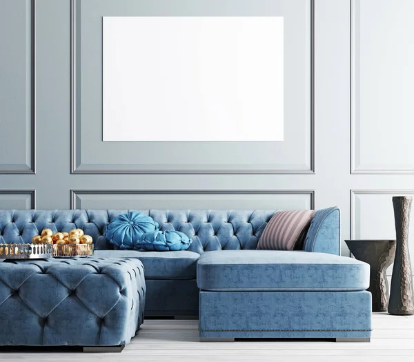 Mock Poster Elegant Living Room Stylish Apartment Rendering Illustration — Stock Photo, Image