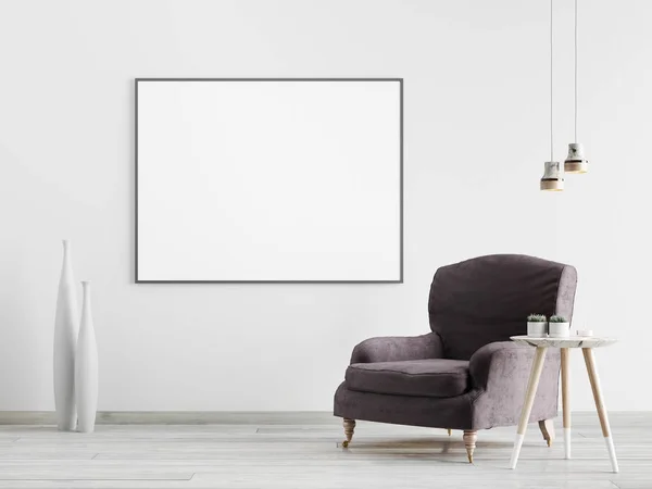 Interieur Met Een Stoel Een Lage Tafel Met Mockup Muur — Stockfoto