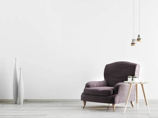 肘掛け椅子と小さなテーブル空の壁 のレンダリングのバック グラウンドを持つインテリア — ストック写真