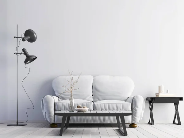 Leere Weiße Wand Modernem Interieur Mit Weißem Sofa Und Weißem — Stockfoto