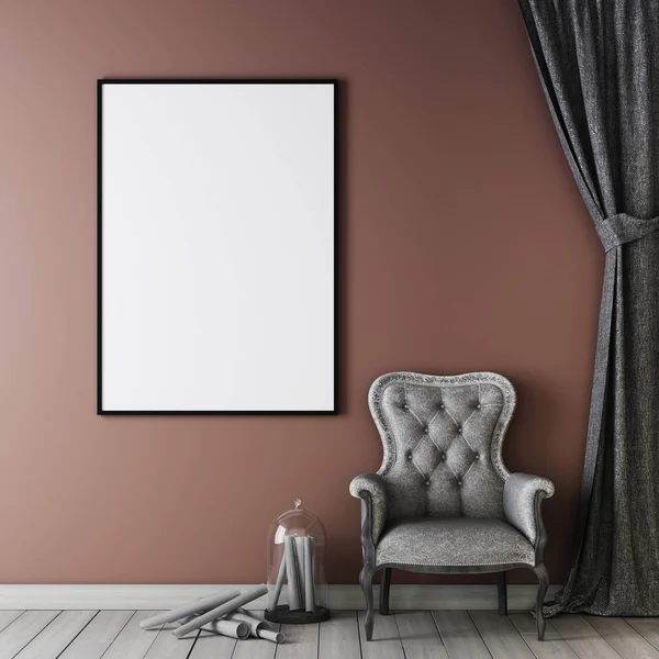 Living room interior wall mock up on white background, 3D rendering, 3D illustration