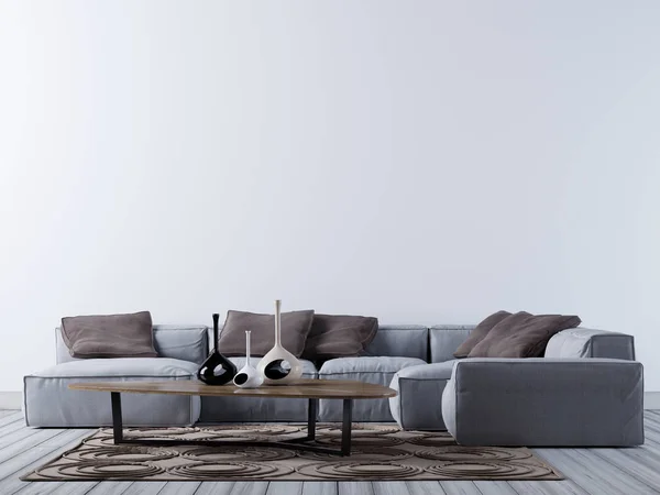 Leere Wand Modernen Wohnzimmer Mit Ecksofa Rendering Illustration — Stockfoto