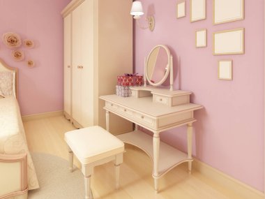 Çocuk odası için bir kız çocuk tabloda. 3D render.