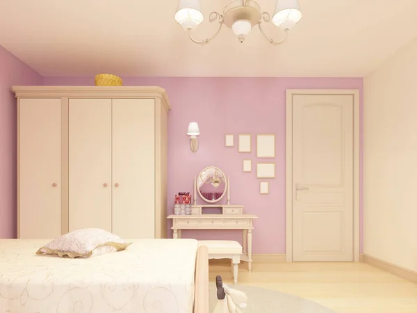 Quarto Das Crianças Luz Estilo Clássico Para Uma Menina Renderização — Fotografia de Stock