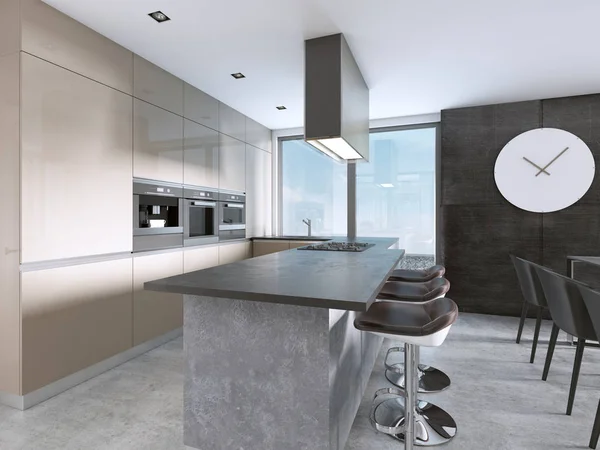 Cucina Contemporanea Con Grandi Finestre Isola Con Sgabelli Bar Rendering — Foto Stock