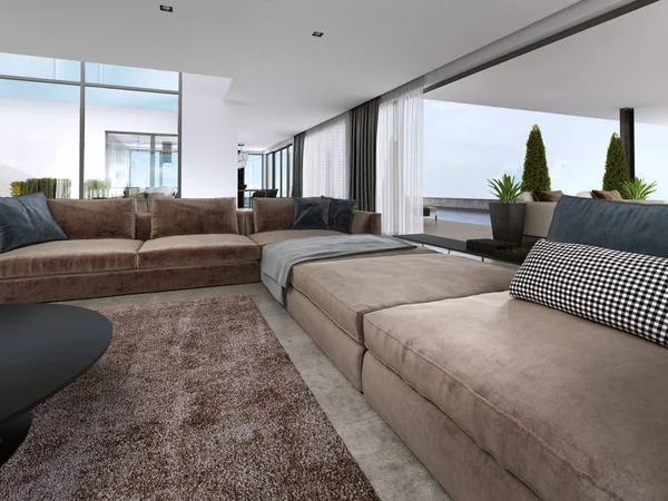 Modernes Großes Sofa Mit Sesseln Modernen Haus Darstellung — Stockfoto