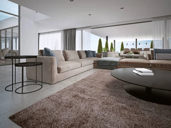 Modernes Großes Sofa Mit Sesseln Modernen Haus Darstellung — Stockfoto