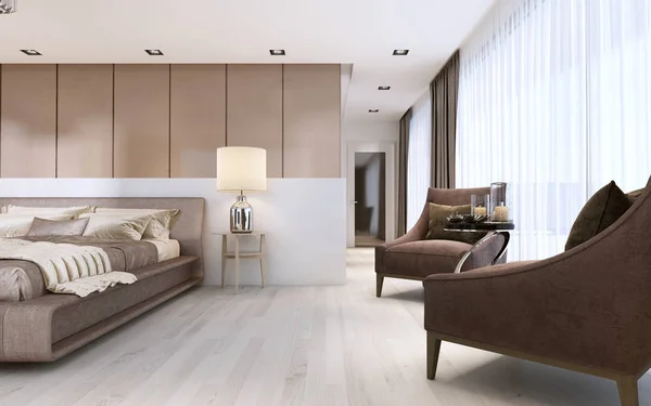 Luxuriöse Moderne Schlafzimmer Hellen Farben Pastellfarben Darstellung — Stockfoto