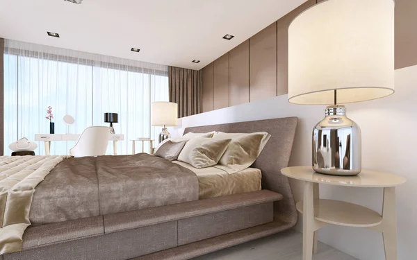 Luxurious Modern Kamar Tidur Master Dalam Warna Terang Dalam Warna — Stok Foto