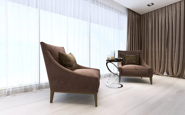 Relax Zone Met Twee Fauteuils Een Luxueuze Slaapkamer Rendering — Stockfoto