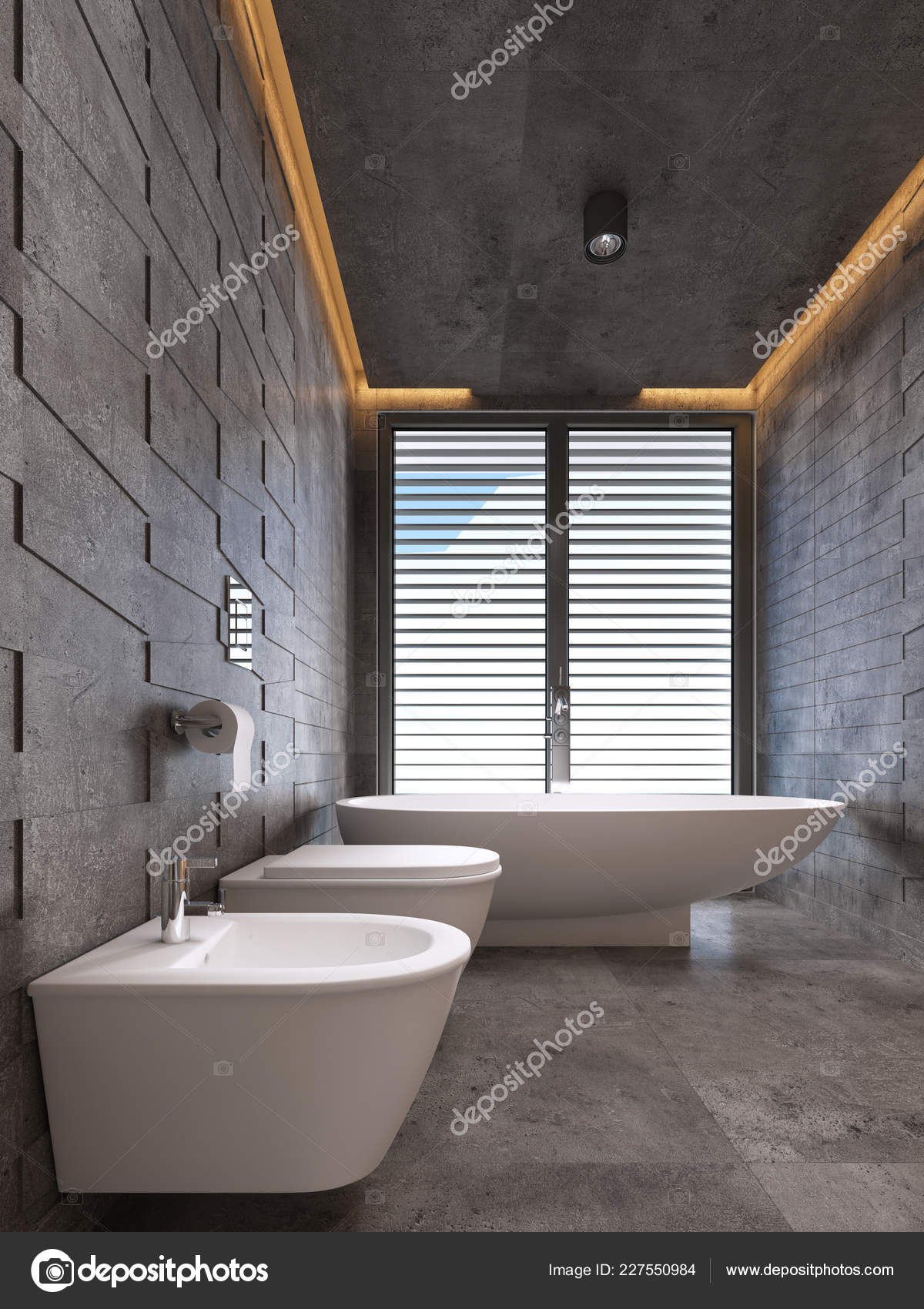 Contemporary Bathroom Dark Tones Ceiling Lighting Rendering