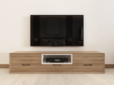 Modern Tv Ünitesi bir İskandinav yatak odasında. 3D render