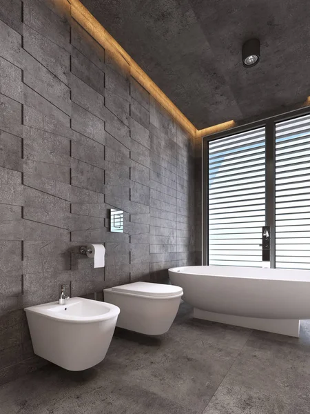 Contemporary Bathroom Dark Tones Ceiling Lighting Rendering — Stock Photo, Image