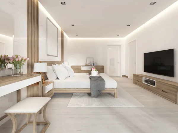 Moderna Habitación Luminosa Con Muebles Madera Estilo Escandinavo Renderizado —  Fotos de Stock