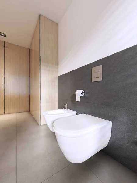 Toilette Bidet Bagno Moderno Stile Scandinavo Rendering — Foto Stock