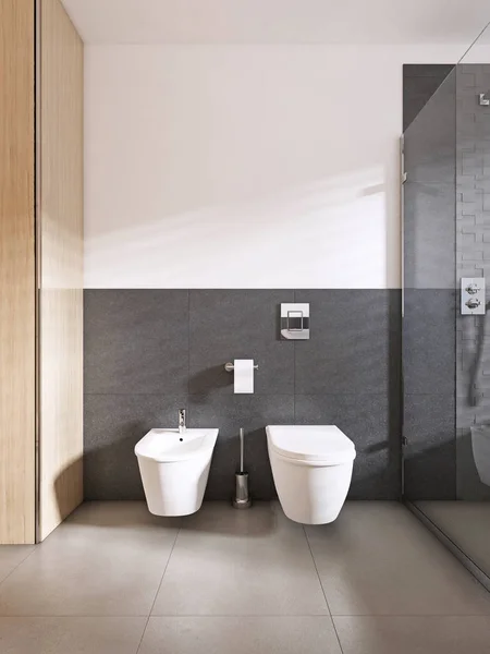 厕所和坐浴盆现代浴室的丑闻亚风格 — 图库照片