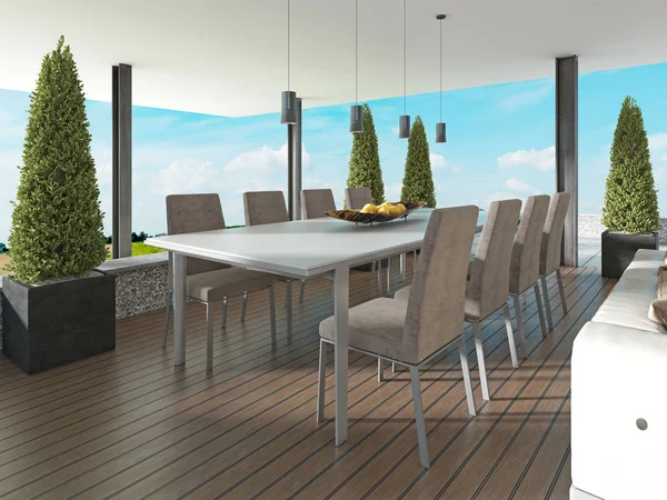 Terras Met Eettafel Stijl Van Hedendaagse Rendering — Stockfoto