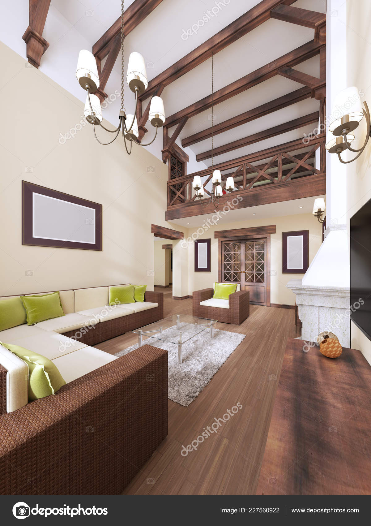 Interior Modern English Style Fireplace High Ceilings Wooden