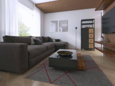 Modern iç stüdyo çağdaş tarzı. 3D render