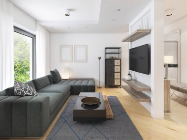 Çağdaş tarzda lüks modern stüdyo daire. 3D render