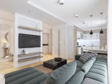 Çağdaş tarzda lüks modern stüdyo daire. 3D render