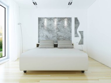 Çatı katı tarzında modern yatak odası. 3D render.
