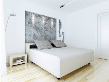 Çatı katı tarzında modern yatak odası. 3D render.