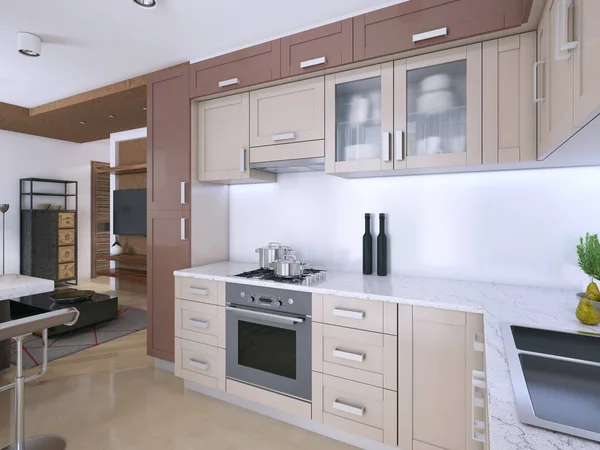 Cocina Moderna Estilo Escandinavo Renderizado — Foto de Stock