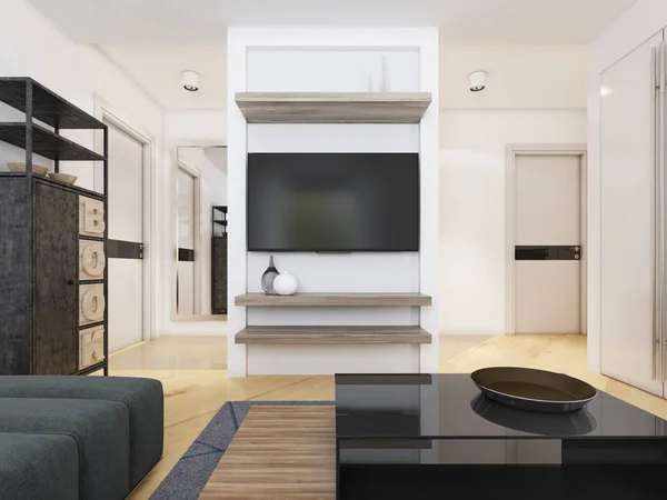 TV unit in a modern living room. 3D rendering