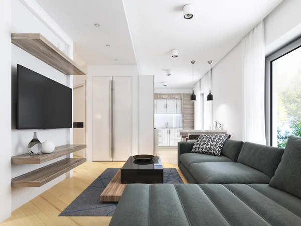 Çağdaş tarzda lüks modern stüdyo daire. 3D render