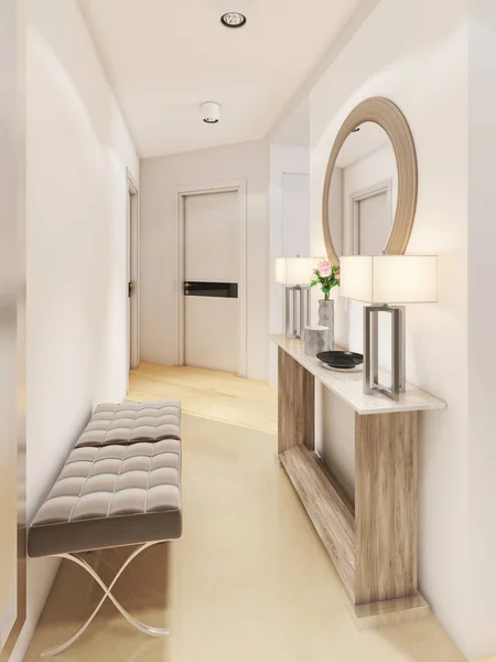 Lussuoso Ingresso Stile Moderno Con Tavolo Chiavi Specchio Rendering — Foto Stock