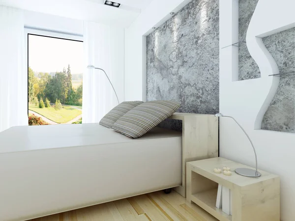 Çatı katı tarzında modern yatak odası. 3D render.