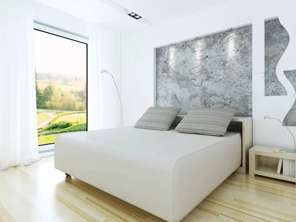 Çatı katı tarzında modern yatak odası. 3D render.