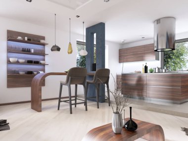 Modern mutfak çağdaş tarzda. 3D render