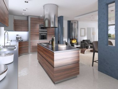 Modern mutfak çağdaş tarzda. 3D render