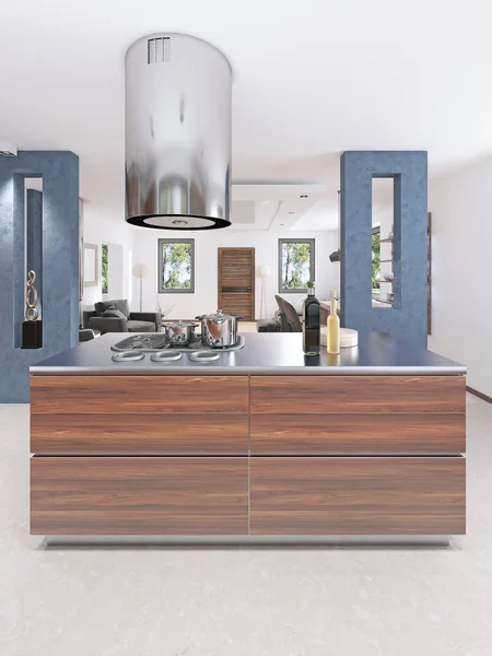 Cucina Moderna Stile Contemporaneo Rendering — Foto Stock