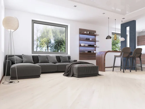 Modernes Studio Apartment Zeitgenössischen Stil Darstellung — Stockfoto