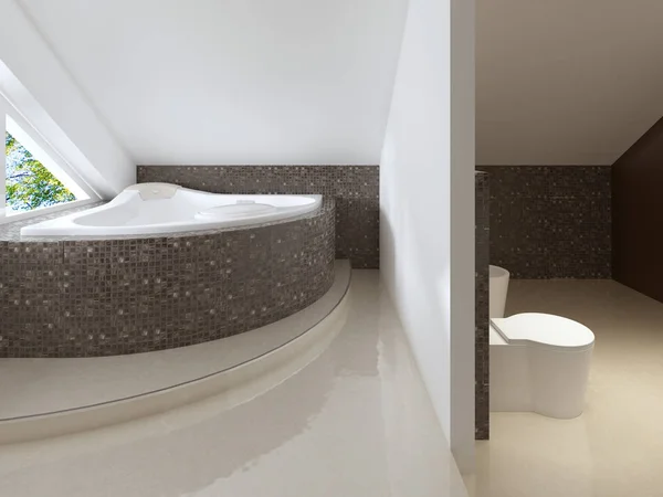 Fürdőszoba Modern Stílusban Barna Fehér Színekben Leképezés — Stock Fotó