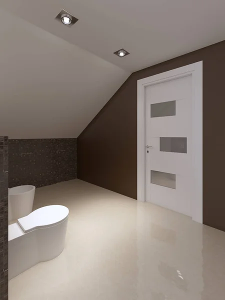 Bathroom Contemporary Style Brown White Colors Rendering — Stock Photo, Image