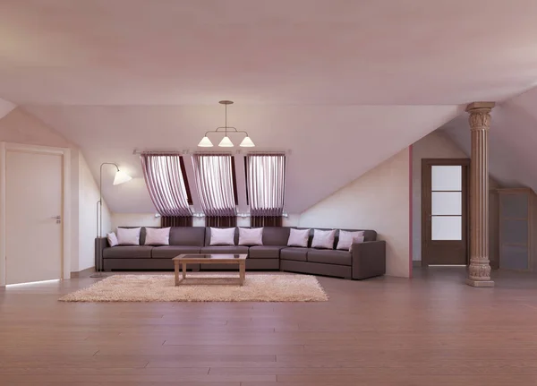 现代化的客厅 在按摩的按摩以勃艮第和白色的大角落沙发 — 图库照片