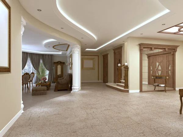 Foyer Sebuah Rumah Mewah Dengan Gaya Klasik Dengan Tangga Perender — Stok Foto