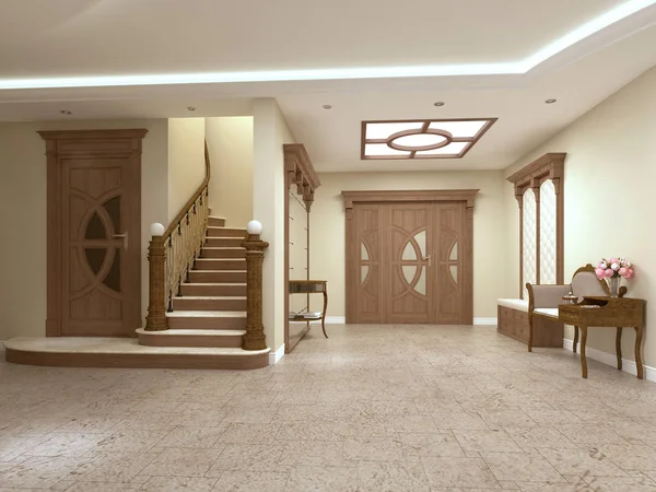 Foyer Luxury House Classic Style Staircase Rendering — Stock Photo, Image