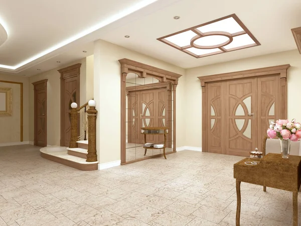 Foyer Una Casa Lusso Stile Classico Con Scala Rendering — Foto Stock