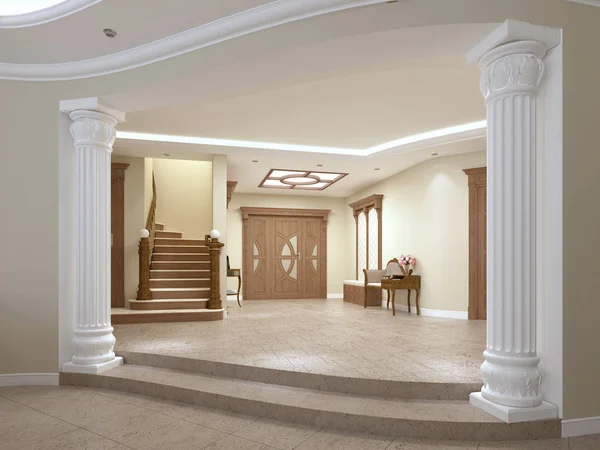 Foyer Luxury House Classic Style Staircase Rendering — Stock Photo, Image